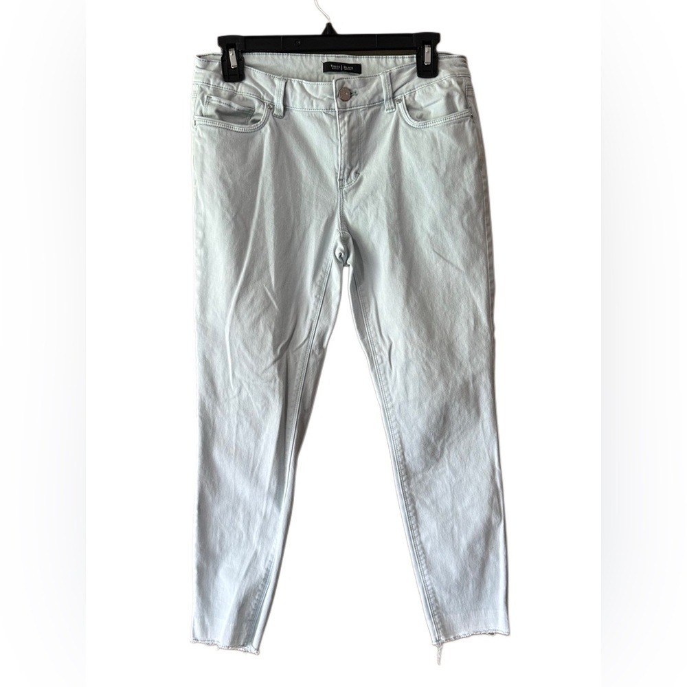 White House Black Market Light Blue Skinny Crop Denim Jeans with Fringe Ankles